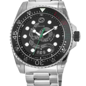 Gucci Dive Snake Black Dial Silver Steel Strap Watch For Men - YA136218