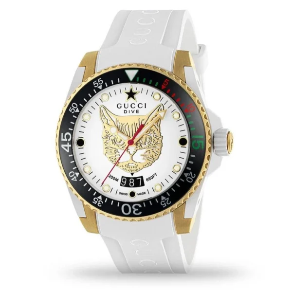 Gucci Dive Quartz White Dial White Rubber Strap Unisex Watch - YA136322