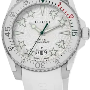 ya136337_1668618739 Gucci Dive Quartz White Dial White Rubber Strap Watch For Men - YA136337