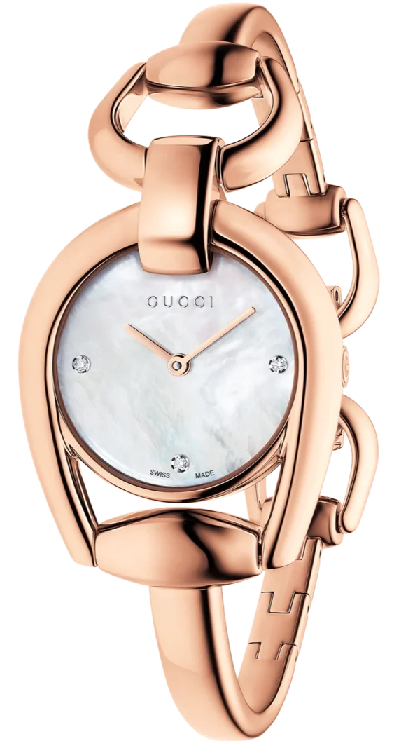 ya139508-gucci-horsebit-GUC0209149 Gucci Horsebit Collection Diamonds Mother of Pearl Dial Rose Gold Steel Strap Watch For Women - YA139508