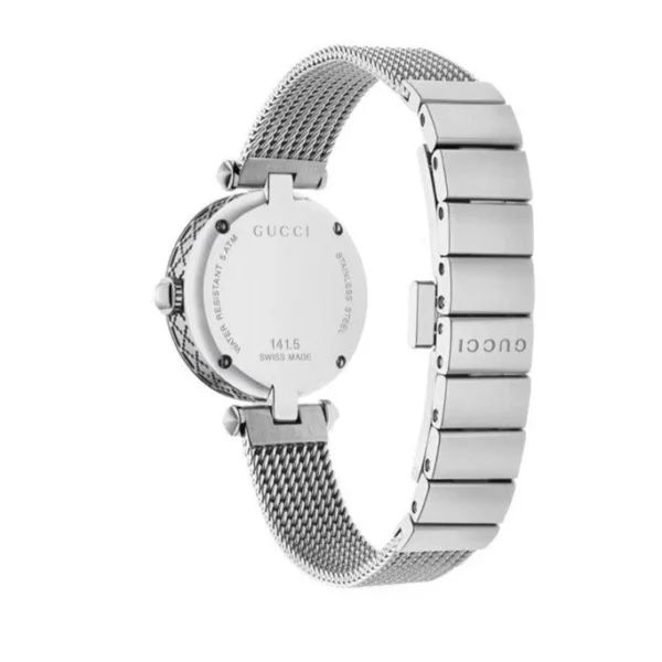 ya141504_rear_view Gucci Diamantissima Quartz Diamonds Mother of Pearl Dial Silver Mesh Bracelet Watch for Women - YA141504