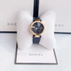 Gucci Interlocking G Gold Black Dial Black Leather Strap Unisex Watch - YA133326