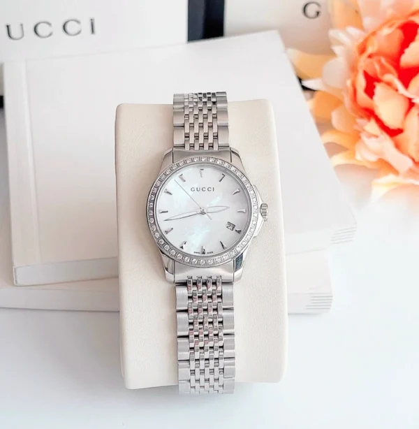 z4760718159919_ee972ad580c926cff5fff4edf447f6a6_b04fd4fec9d040bdbd5c0565525c1a3e_master Gucci G Timeless Diamonds Mother of Pearl Dial Silver Steel Strap Watch For Women - YA126506