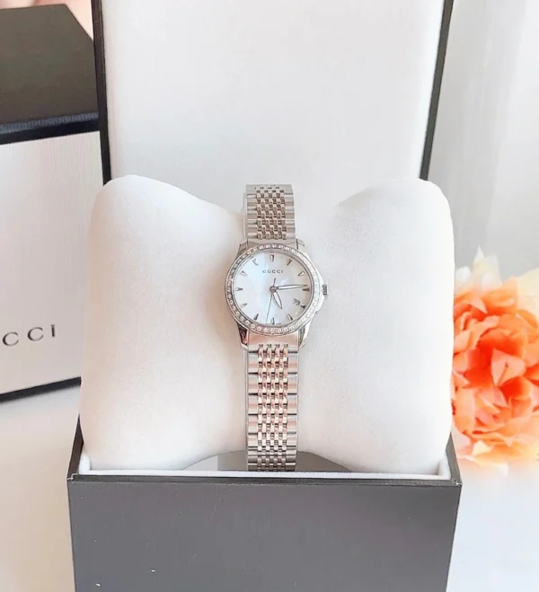 z4760718175204_42fcbf59a8246eefaee6c44542c14acf_33dbad1bcbc446c0a479bb4db5a28fa4 Gucci G Timeless Diamonds Mother of Pearl Dial Silver Steel Strap Watch For Women - YA126506